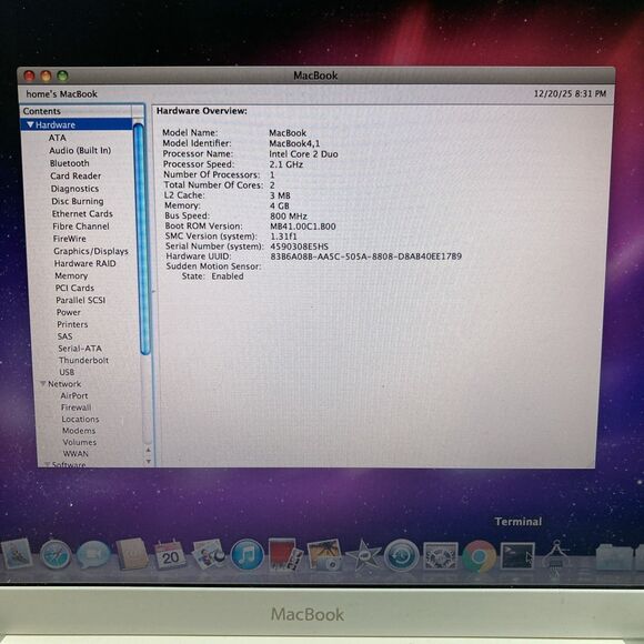 VTG Apple MacBook A1181 13" 2008 Laptop OSX 10.6 4GB  120GB Battery Tested Works - Picture 2 of 9